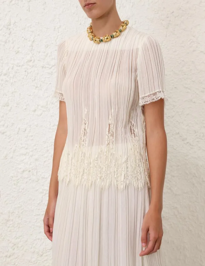 Women Tops Zimmermann Pleated Top Cream