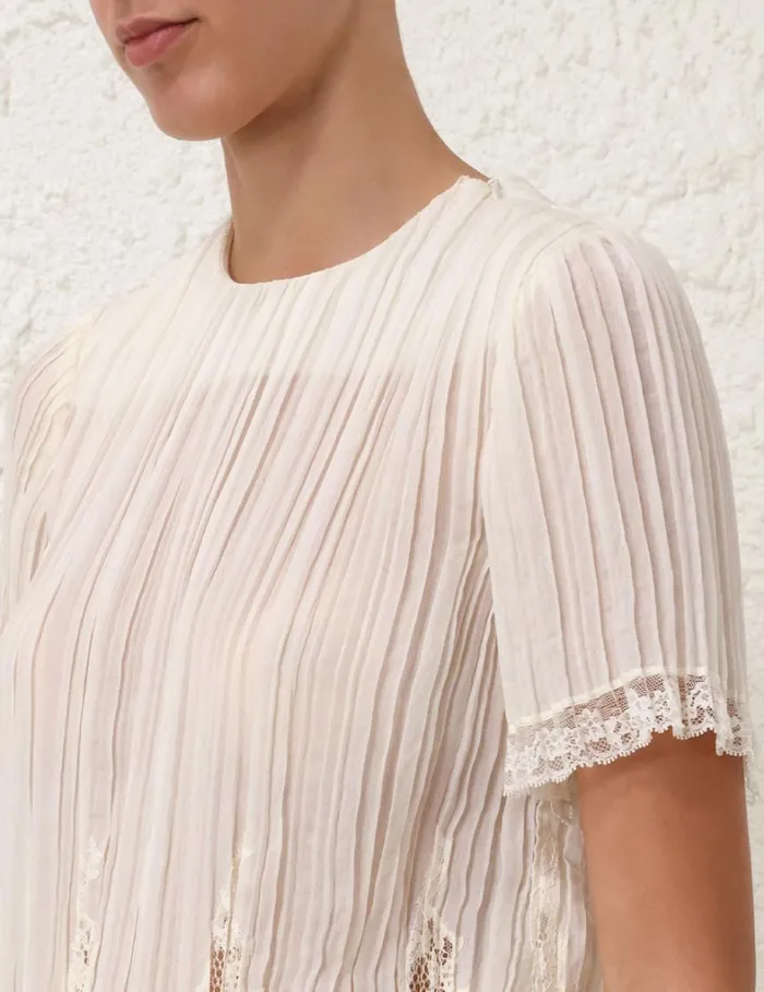 Women Tops Zimmermann Pleated Top Cream