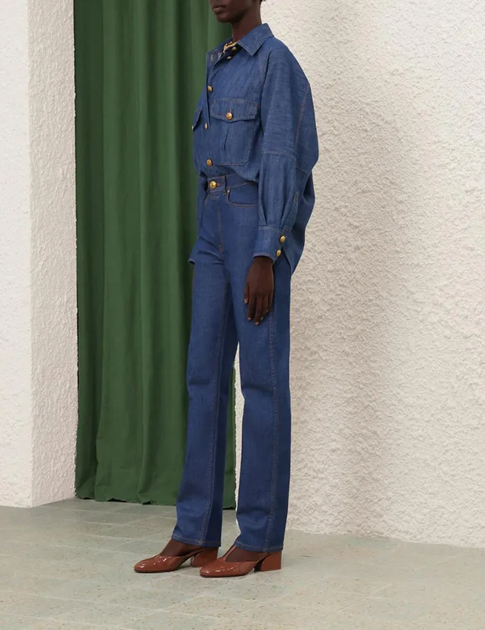 Women Tops Zimmermann Raglan Denim Shirt Railway Blue