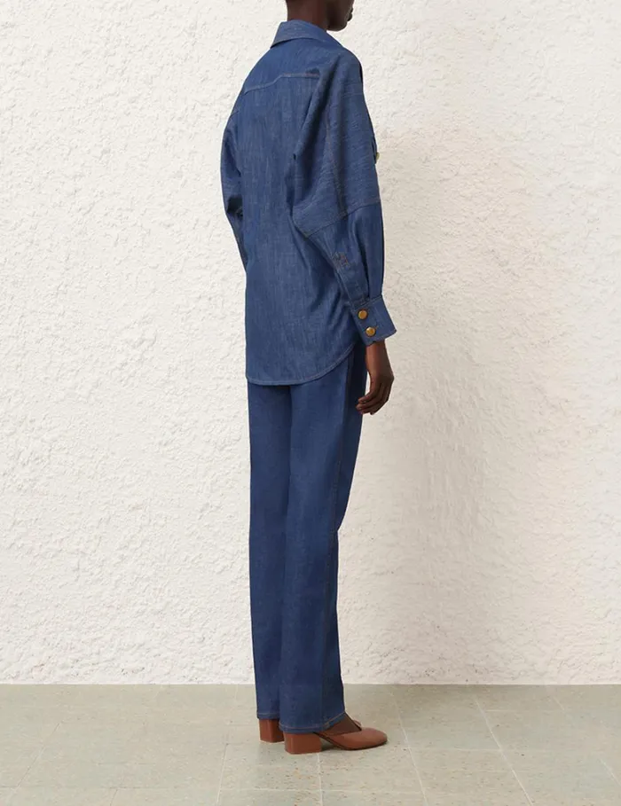 Women Tops Zimmermann Raglan Denim Shirt Railway Blue