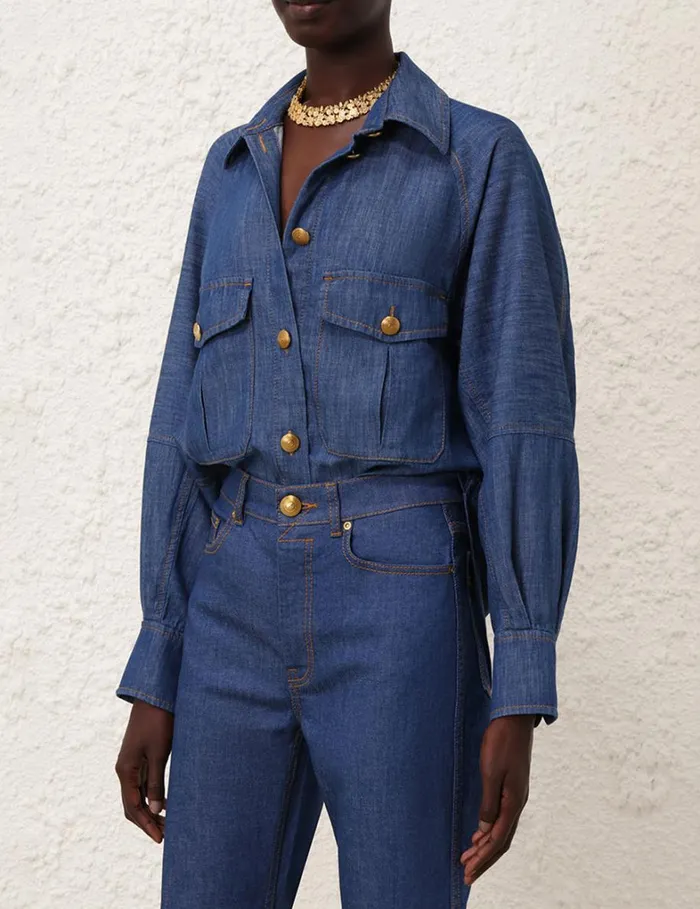 Women Tops Zimmermann Raglan Denim Shirt Railway Blue