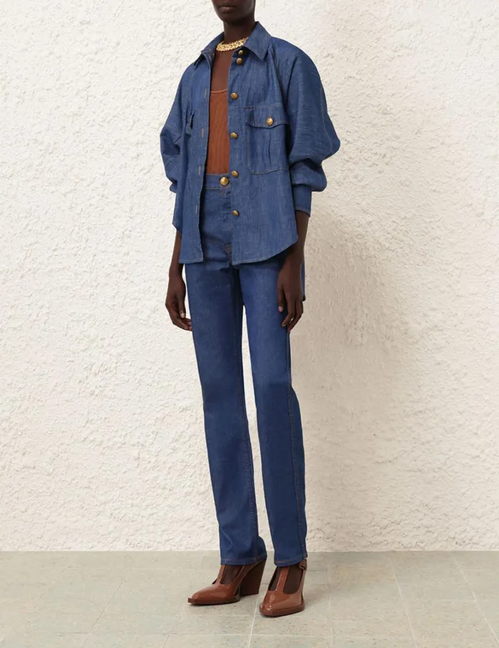 Women Tops Zimmermann Raglan Denim Shirt Railway Blue