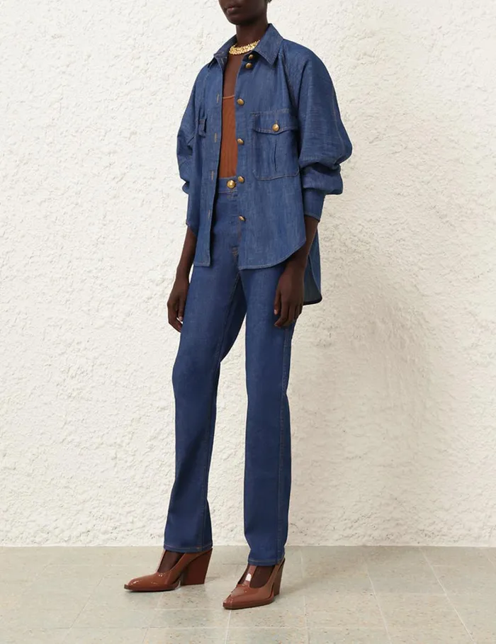 Women Tops Zimmermann Raglan Denim Shirt Railway Blue