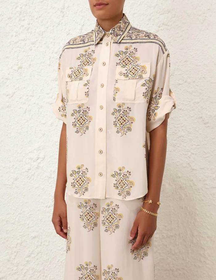 Women Tops Zimmermann Safari Shirt Utility Dot Lemon