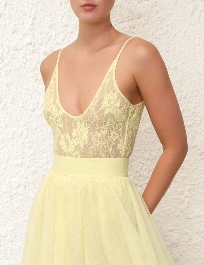 Women Tops Zimmermann Scoop Neck Bodysuit Lemon