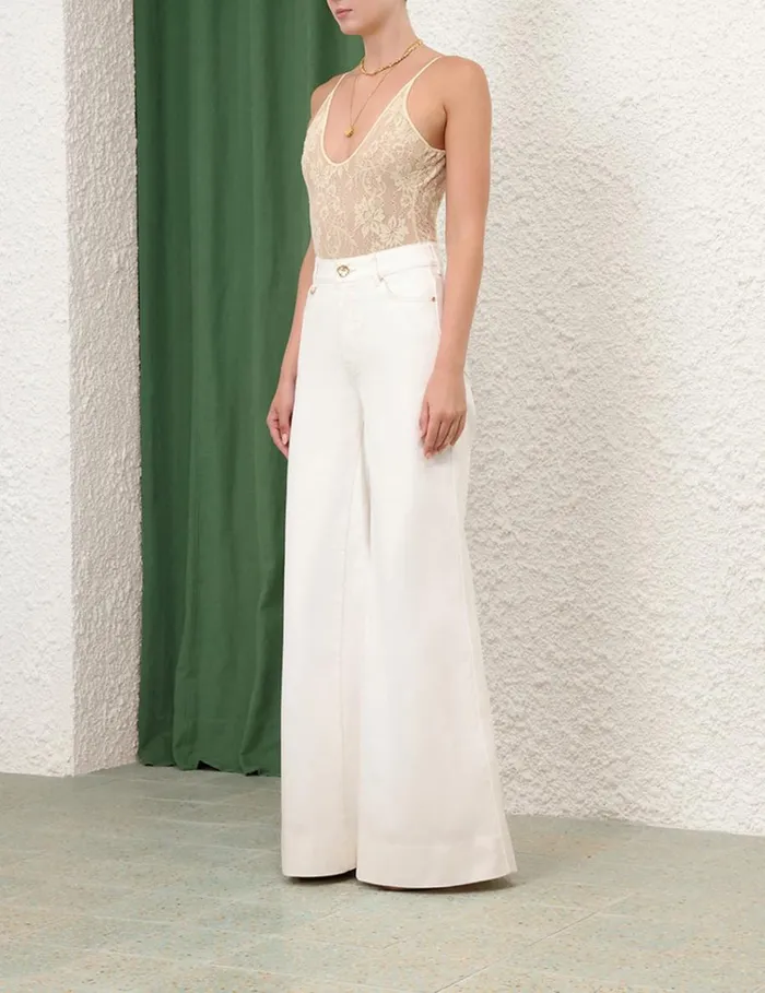 Women Tops Zimmermann Scoop Neck Bodysuit Parchment
