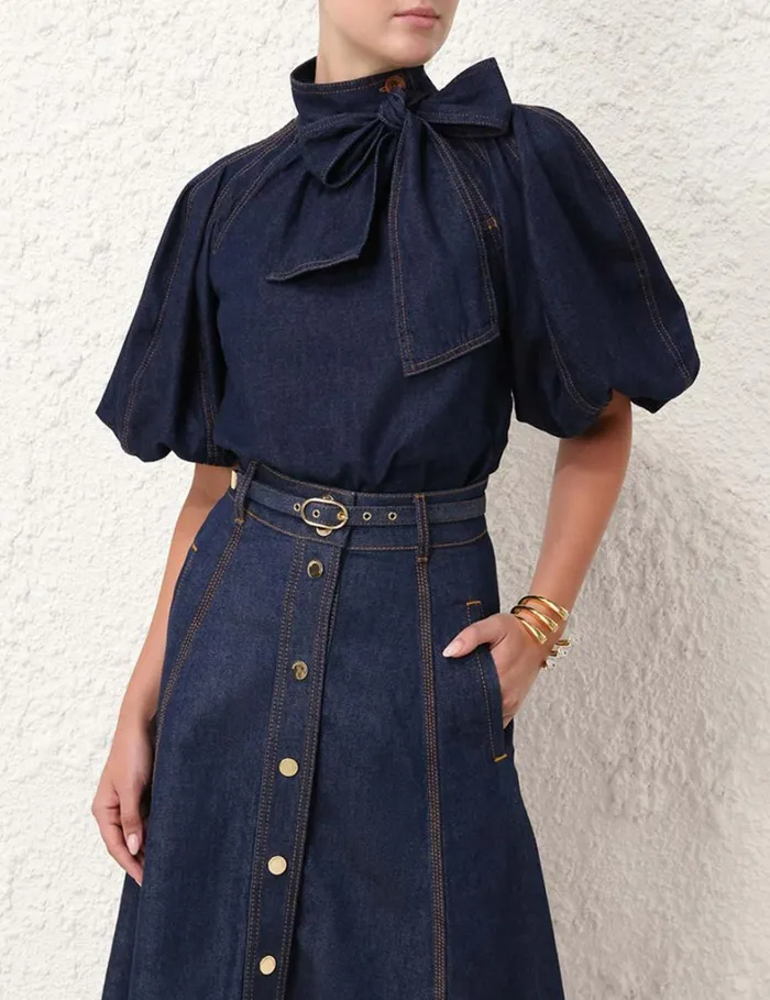 Women Tops Zimmermann Tie Neck Blouse Ink