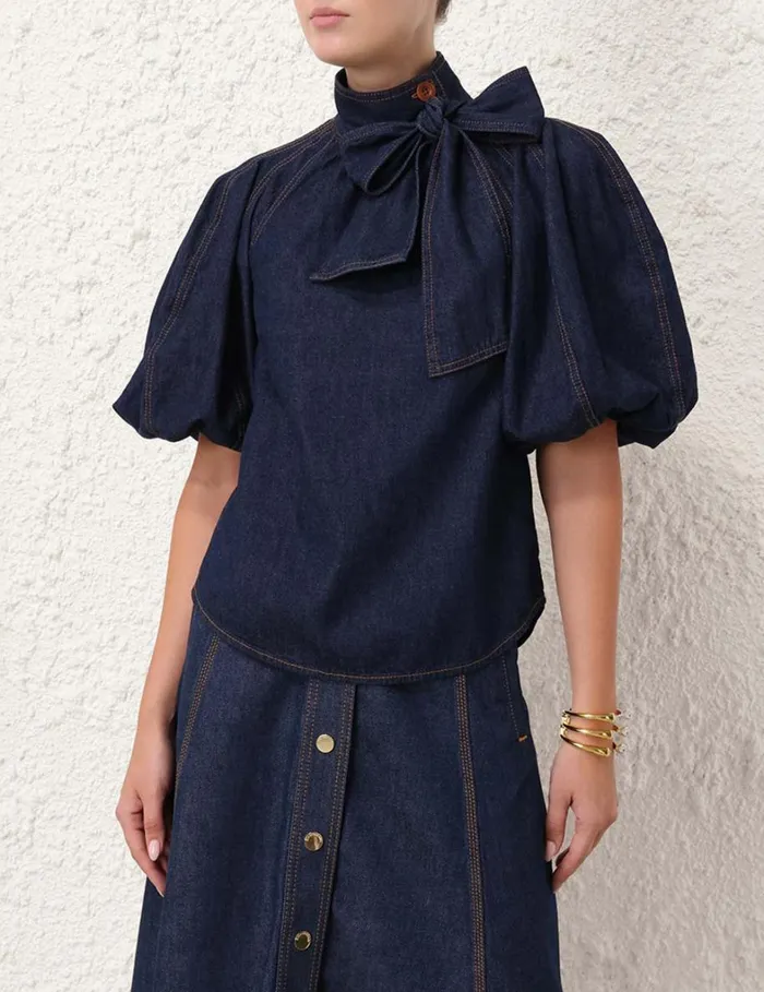 Women Tops Zimmermann Tie Neck Blouse Ink