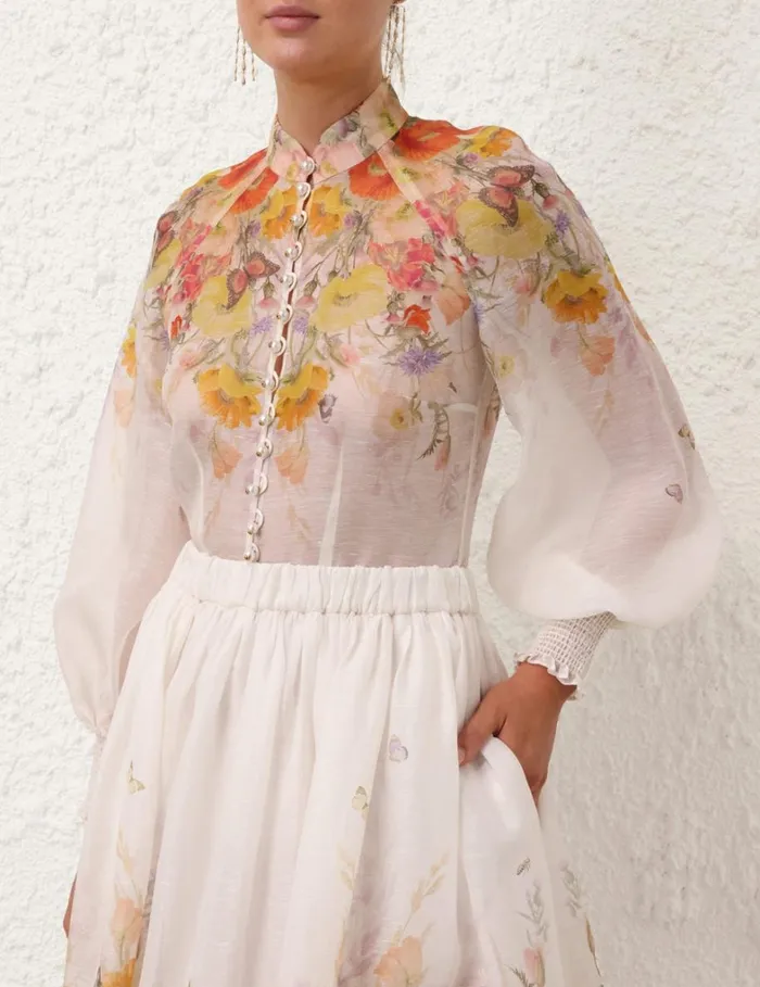 Women Tops Zimmermann Tranquillity Blouse Red Butterflies