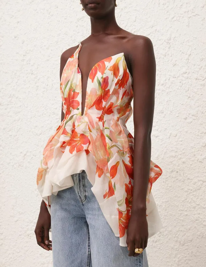 Women Tops Zimmermann Tranquillity Draped Bodice Red Lily