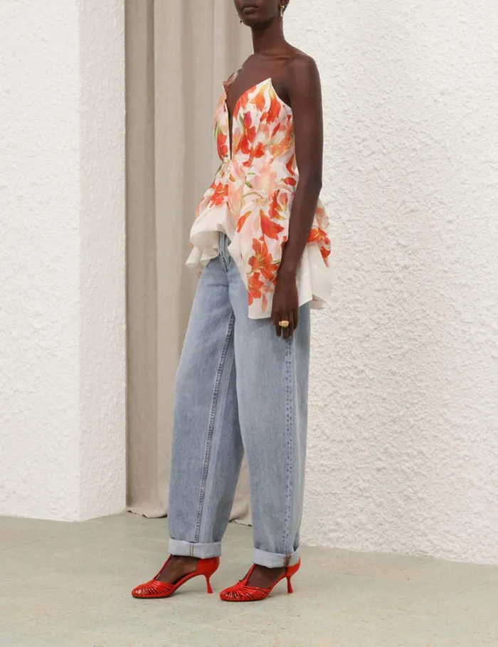 Women Tops Zimmermann Tranquillity Draped Bodice Red Lily