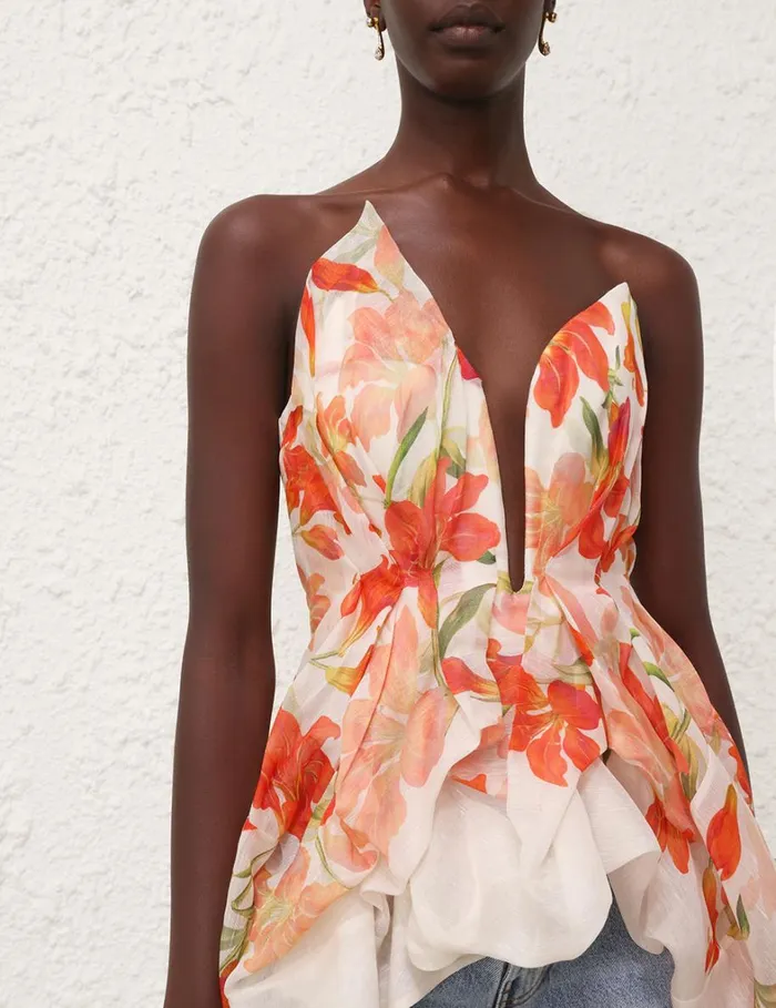 Women Tops Zimmermann Tranquillity Draped Bodice Red Lily