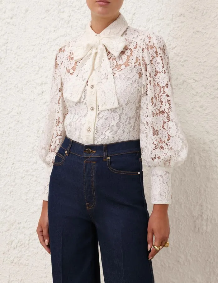Women Tops Zimmermann Tranquillity Lace Shirt Ivory