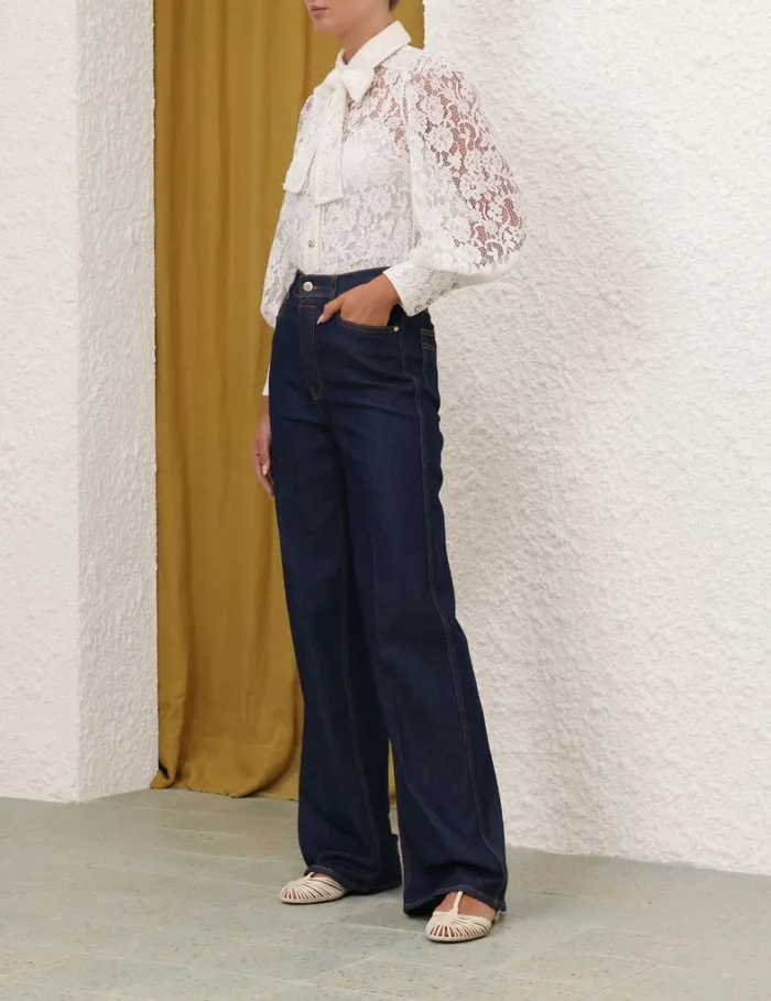 Women Tops Zimmermann Tranquillity Lace Shirt Ivory