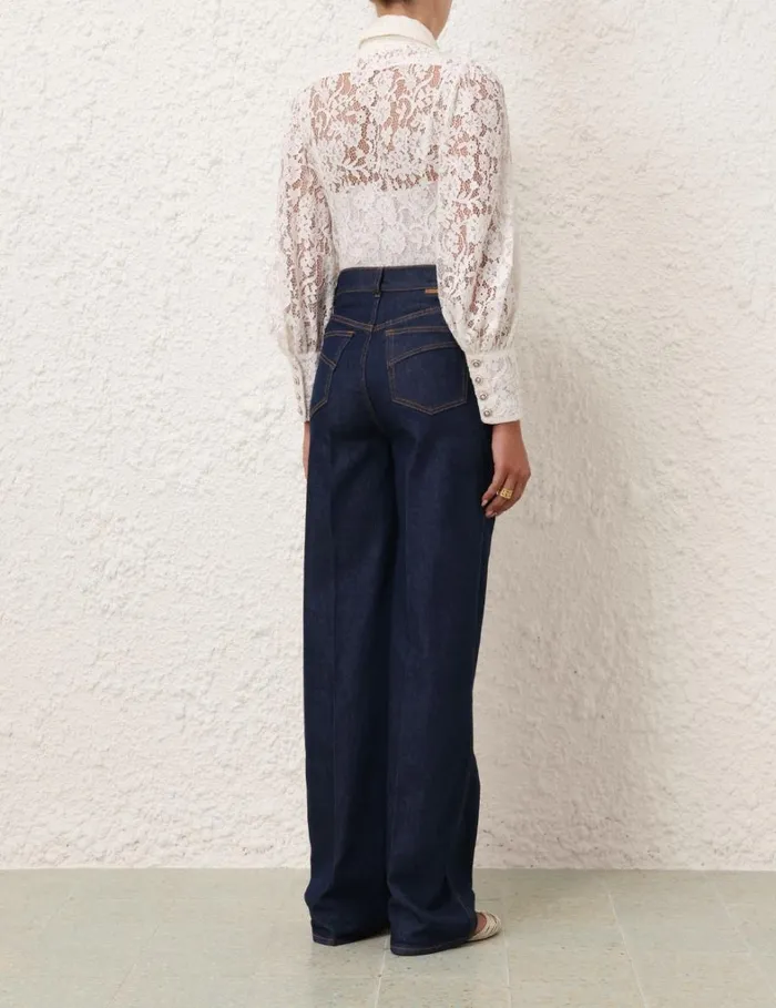 Women Tops Zimmermann Tranquillity Lace Shirt Ivory