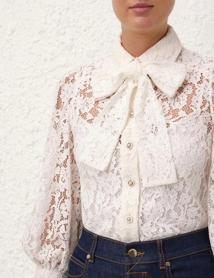 Women Tops Zimmermann Tranquillity Lace Shirt Ivory