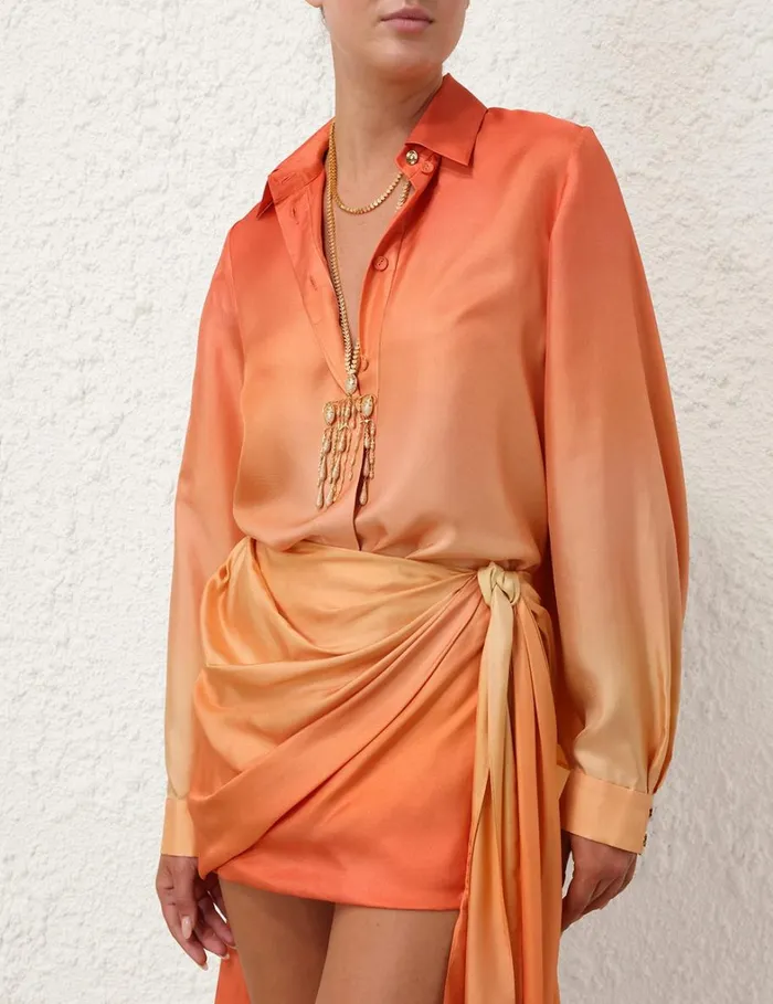Women Tops Zimmermann Tranquillity Scarf Shirt Red Fields
