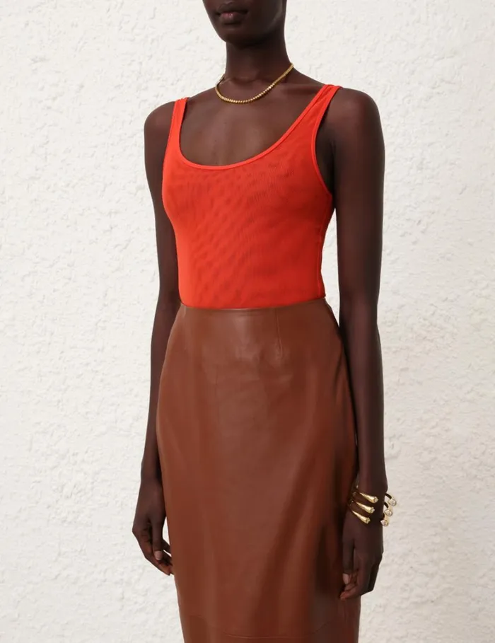 Women Tops Zimmermann Tranquillity Scoop Bodysuit Tomato