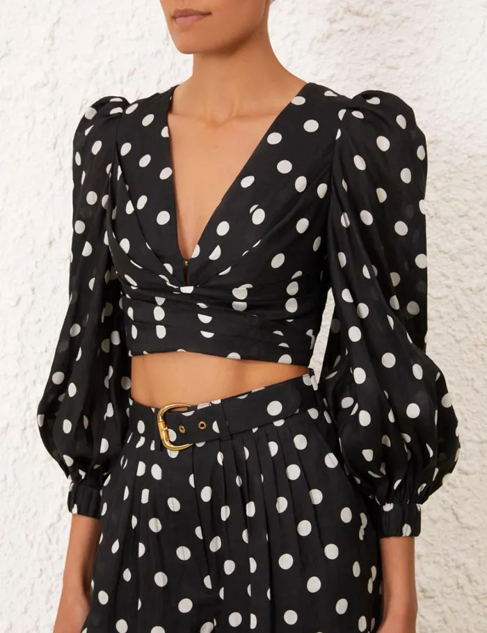 Women Tops Zimmermann Tuck Bodice Top Blackcream Dot