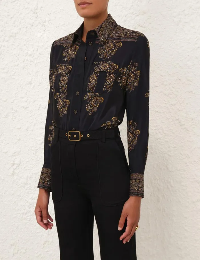 Women Tops Zimmermann Utility Body Shirt Utility Dot Black