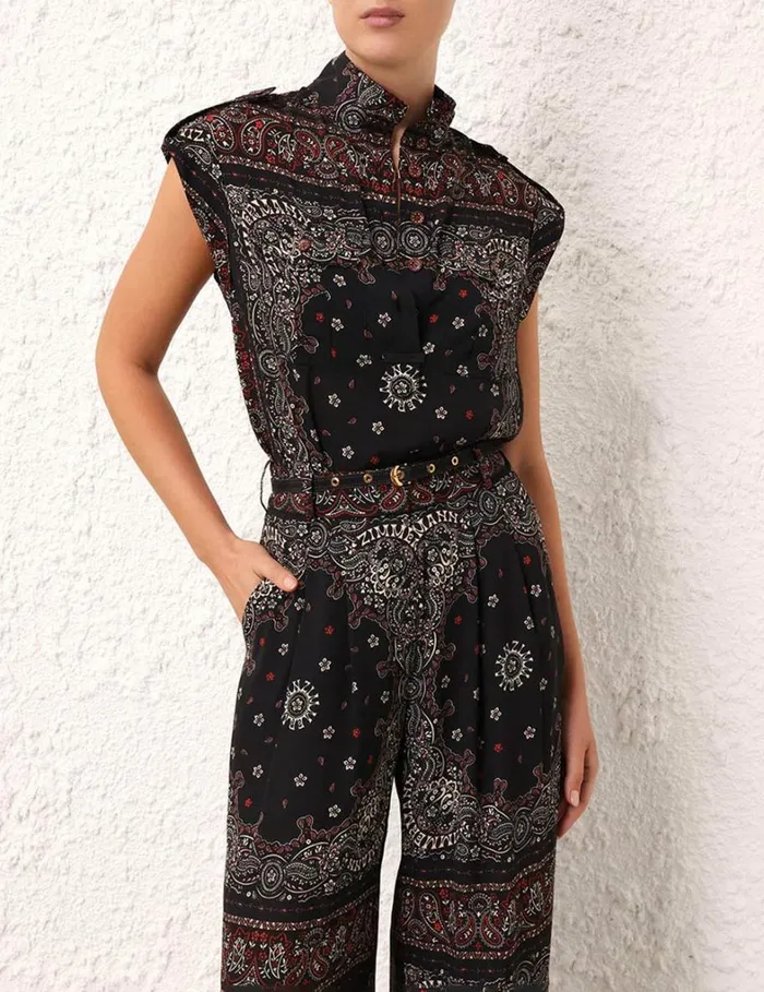 Women Tops Zimmermann Utility Shirt Black Bandana
