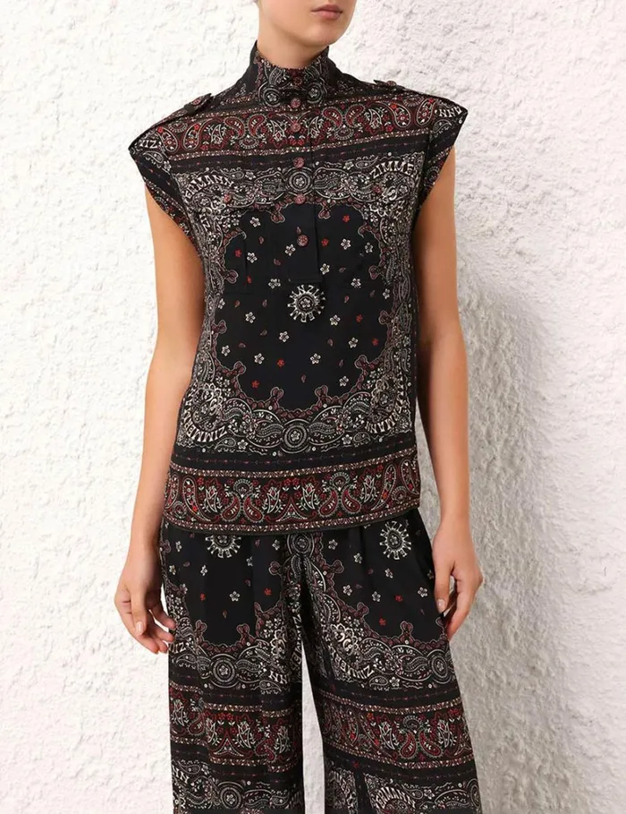 Women Tops Zimmermann Utility Shirt Black Bandana