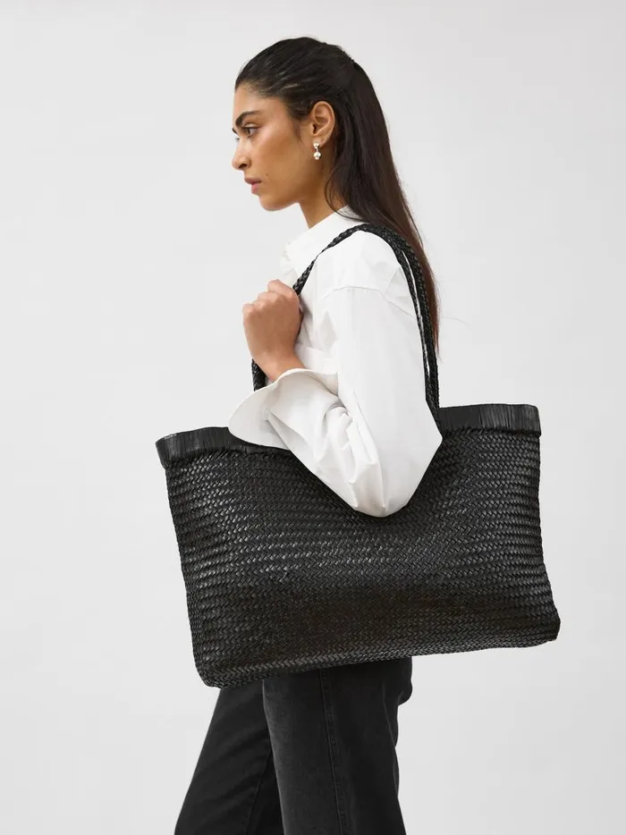 Women Wide Bagu Woven Tote Black The UNDONE Bags Women Wide Bagu Woven Tote Black The UNDONE Bags